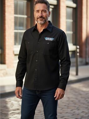 Embroidered Navy Men’s Casual Button-Down Shirt